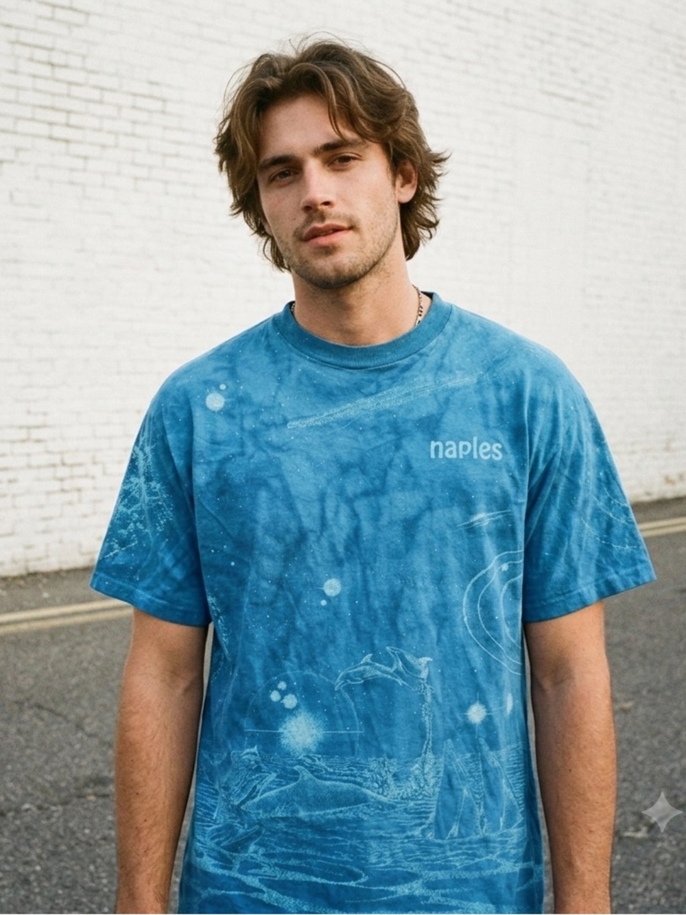 Vintage 90s Naples Dolphin & Space All-Over Print AOP T-Shirt Hanes Beefy-T Sz L
